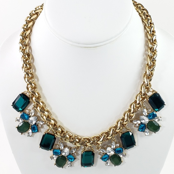 Statement Necklace Jewelry - Statement Necklace w/ Green + Blue Jewel Stones